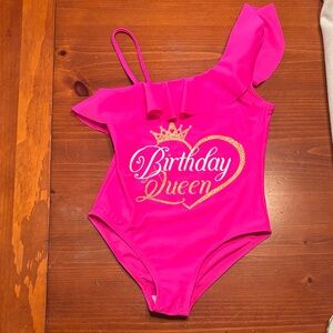 Birthday Queen Kids Swim One Piece - Pink